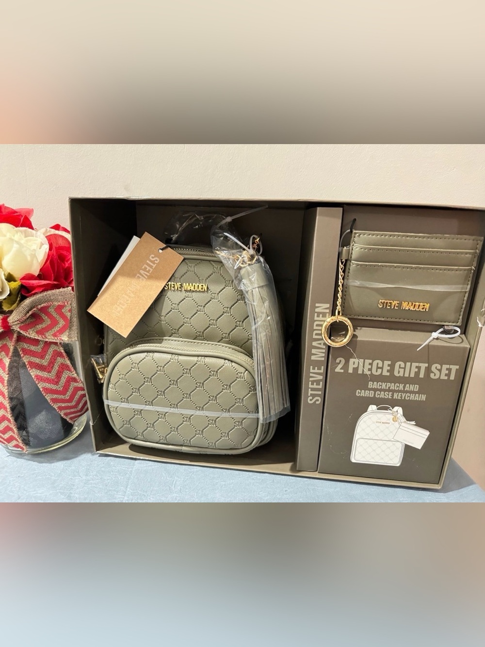 Steve Madden Neutral Beige Branded Gift Box with Ribbon